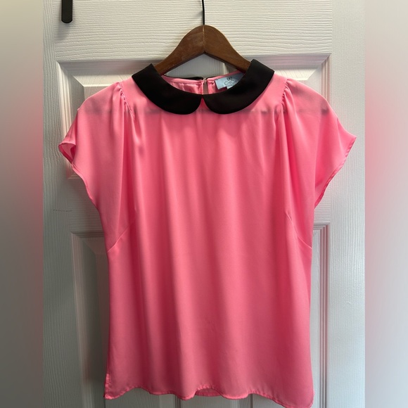 CeCe Hot Pink Black Doll Collar Short Sleeve Blouse - Picture 2 of 11